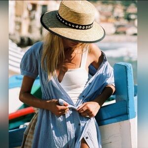 FREE PEOPLE Retro Romance Blue Gingham Maxi Top